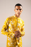 Yellow White Rose Side Slit Kurta Pajama Set