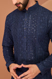 Navy Blue chikankari kurta with intricate thread and sequin work