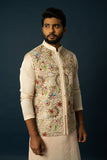 FAWN KURTA & MULTICOLOUR NEHRU SET