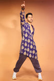 Purple Colour Embroidered Stripe Kurta With Stripe Jogger Pants