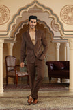 brown textured applique suit set