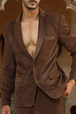 brown textured applique suit set