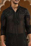 Black georgette sheer embroidered kurta