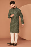 Military green chikankari kurta