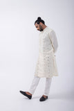 IVORY LEATHER MIRROR DOWN PLACMENT KURTA SET