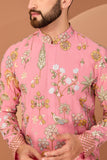 Dark Pink flora-fauna embroidered kurta