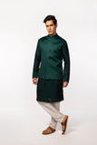 BOTTLE GREEN EMBROIDERED BUNDI WITH BOTTLE GREEN EMBROIDERED KURTA SET