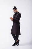 BLACK HALF MIRROR EMBRIODERY KURTA SET