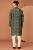 Military green chikankari kurta