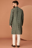 Military green chikankari kurta