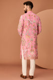 Dark Pink flora-fauna embroidered kurta