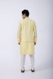 YELLOW SLEEVE EMB KURTA SET WITH YELLOW-WHITE SLEEVE EMB BUNDI