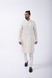 IVORY LEATHER MIRROR DOWN PLACMENT KURTA SET