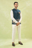Bottle Green Embroidered Nehru Jacket