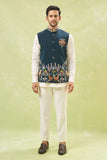 Bottle Green Embroidered Nehru Jacket