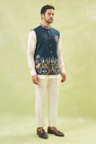 Bottle Green Embroidered Nehru Jacket
