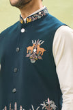 Bottle Green Embroidered Nehru Jacket