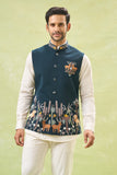 Bottle Green Embroidered Nehru Jacket