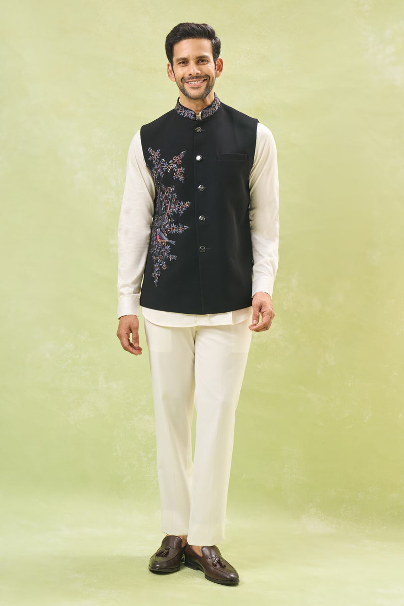 Black Embroidered Nehru Jacket