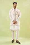 Off White Embroidered Kurta-Jacket Set