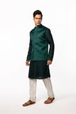 BOTTLE GREEN EMBROIDERED BUNDI WITH BOTTLE GREEN EMBROIDERED KURTA SET