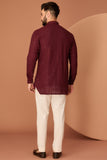 maroon short chikankari kurta with royal cut