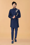 Midnight blue Mushroom embroidered Bandhgala