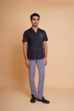 Scatter Black Half Shirt Camp Collar