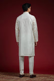 Classic Ivory Silk Kurta embroidered in baby pink resham Dori