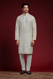 Classic Ivory Silk Kurta embroidered in baby pink resham Dori