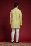 Ivory Silk Base Kurta with Lemon Yellow Aari work Kurta
