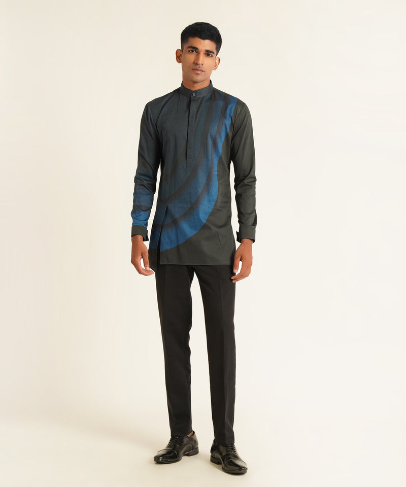 CURVED LINE PRINTED SHORT KURTA