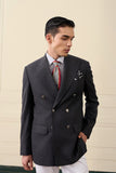 Charcoal Double-Breasted Wool Blazer