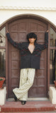 BLACK & CRIMSON WAVY BLAZER SET
