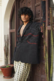 BLACK & CRIMSON WAVY BLAZER SET