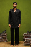 NAQSH BLACK V NECK SHORT KURTA SET
