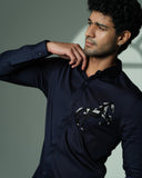 Navy 3D Horse Pocket Square