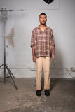 Brown Checked Camp Collar Half Sleeve Shirt