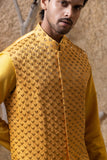 Mustard Embellished Jacket Kurta Set