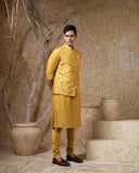 Mustard Handembroidered Jacket Kurta Set