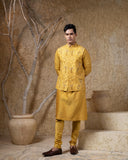 Mustard Handembroidered Jacket Kurta Set