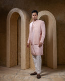 Pink Open Coat With Kurta Set