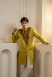 "GOLD MOSS KURTA IVORY TROUSERS"