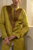 "GOLD MOSS KURTA IVORY TROUSERS"