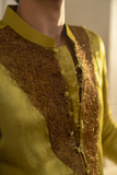 "GOLD MOSS KURTA IVORY TROUSERS"