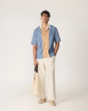 SLATE BLUE LINEN W/ SUEDE PANEL