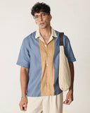 SLATE BLUE LINEN W/ SUEDE PANEL