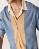 SLATE BLUE LINEN W/ SUEDE PANEL