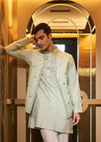 Mint green embroidered bundi kurta pant set