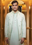 Mint green embroidered bundi kurta pant set